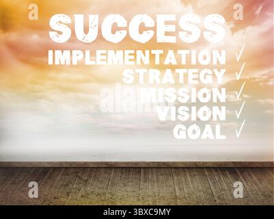 Success plan written on wall with sky Stock Photo