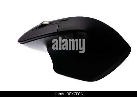 Modern computer mouse on a white background. Wired computer mouse close-up isolated on a white background. Stock Photo