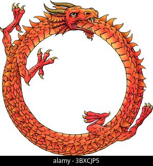 Ouroboros Circle Dragon Eating Circular Tail Stock Vector