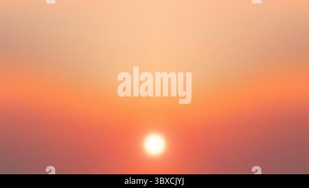 peaceful outdoor sunset scene showing a glowing low sun in a vibrant orange and pink gradient sky background. Captured at dusk, this nature moment rad Stock Vector