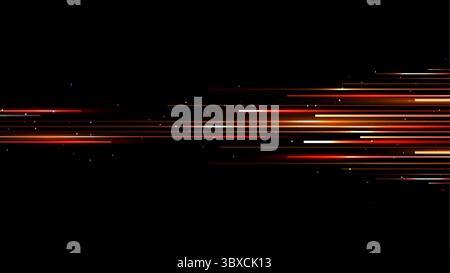 abstract lines in red orange and yellow move across a black background, technology inspired light streak effect for digital themes, sci fi scenes or m Stock Vector
