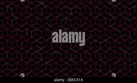 abstract background features a futuristic dark design of interconnected cubes outlined in red and yellow lines, captured digitally for modern tech lay Stock Vector