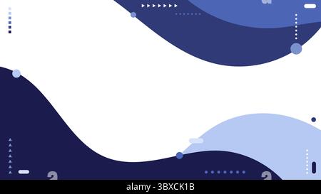 modern abstract background featuring blue curves, navy waves, and dotted geometric shapes surrounding a white center, perfect for tech, business, and Stock Vector