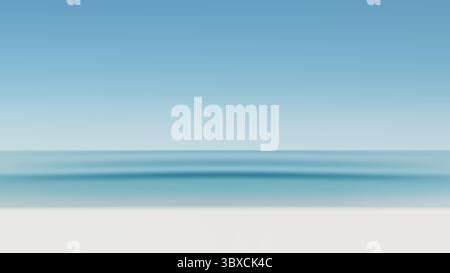 Tranquil blue ocean horizon meets a soft sandy beach under a bright clear sky. Captured in a minimal style, this peaceful coastal scene evokes relaxat Stock Vector