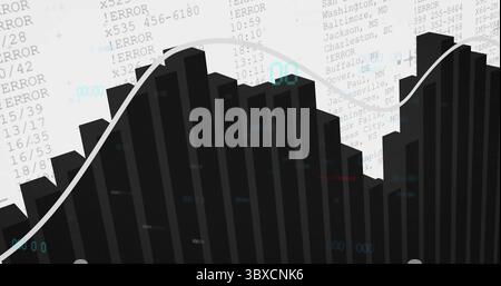 Displaying data dashboard showing bars and white line graph on screen, with text and error labels Stock Photo