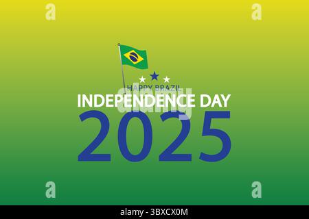 Bold Brazil Independence 2025 Poster with Flag and Oversized Year Typography Stock Vector