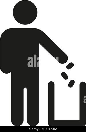 Person Throwing Trash In Bin Solid Icon. Waste Disposal, Environmental Responsibility, And Cleanliness Promotion Silhouette Symbol. Eco-Friendly Stock Vector