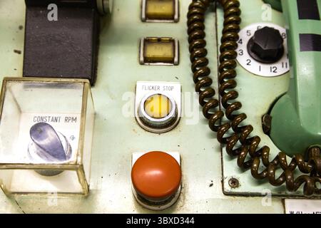 Dashboard in the engine room on the ship. Stock Photo