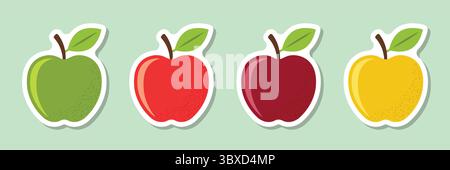 Apple sticker icon set collection in flat style. Fresh fruit vector illustration on isolated background. Fresh apples sign business concept. Stock Vector