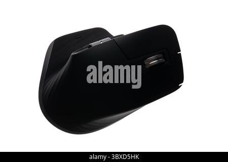 Modern computer mouse on a white background. Wired computer mouse close-up isolated on a white background. Stock Photo
