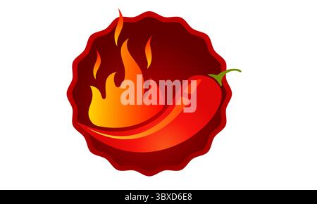 Hot red chilli pepper with fire. Vector emblem jalapeno or chilli pepper. Red chili pepper. Stock Vector