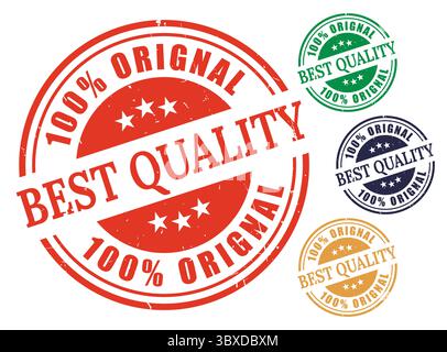 A 100% Original Best Quality Stamp Vector Set, Grunge Style Genuine Product Label Pack Stock Vector
