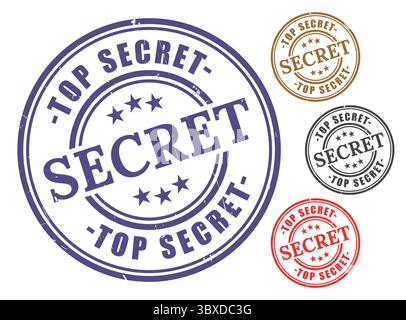 A Top Secret Badge Collection, Grunge Rubber Restricted Access Stamp Set Stock Vector