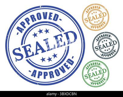A Approved Sealed Badge Collection, Grunge Rubber Certified File Stamp Set Stock Vector