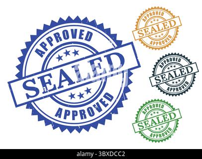 A Approved Sealed Seal Bundle, Grunge Rubber Legal Paperwork Stamp Icons Stock Vector