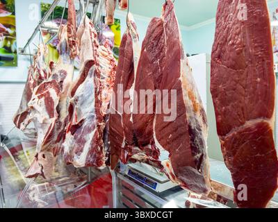 Cuts of beef at the butcher in Samarkand. Stock Photo