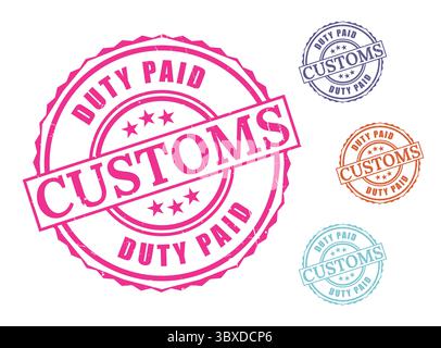 A Customs Duty Paid Seal Bundle, Grunge Style Customs Clearance Vector Icons Stock Vector