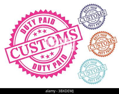 A Customs Duty Paid Label Pack, Grunge Rubber Border Tax Stamp Design Stock Vector