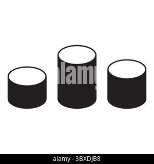 Cylinder bar chart. Three rounded columns. Minimal data Vector. Solid pillar graphic. Stock Vector