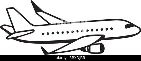 A airplane flying silhouette vector art illustration with white background Stock Vector