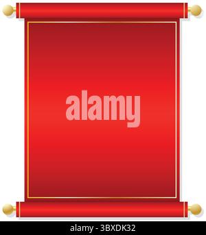 Realistic Red Scroll with gold trim graphic element, notice or announcement illustration isolated on a white background Stock Vector