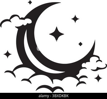 A moon , star and sky in night view silhouette vector art illustration with white background Stock Vector