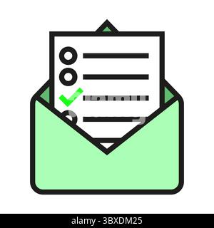 Checklist email icon. Envelope task symbol. Approved message Vector. Green tick graphic. Stock Vector