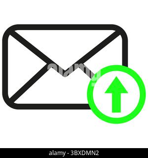 Email envelope icon. Upload arrow badge. Sending outgoing Vector. Simple outline design. Stock Vector