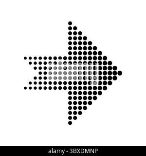 Halftone arrow icon. Dotted direction symbol. Pixel gradient Vector. Bold pointer shape. Stock Vector