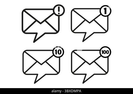 Message envelope icon. New mail alert. Unread one notice. Ten one hundred count. Stock Vector