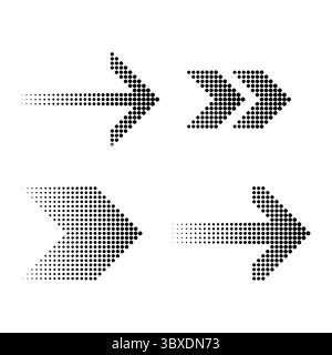 Dotted arrow icons. Halftone pixel effect. Direction pointer Vector. Progress movement signs. Stock Vector