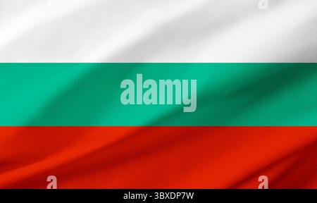 Background detail of Bulgaria flag occupying the entire frame with waving fabric texture. Stock Photo