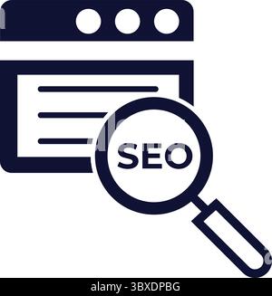 Black document with header and list items and a magnifying glass overlaying the list. Vector Illustration Stock Vector