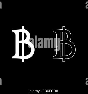Currency symbol baht set icon white color vector illustration image simple solid fill outline contour line thin flat style Stock Vector