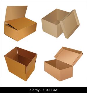 3D Three Square Paper Boxes with Caution Icons B Stock Vector