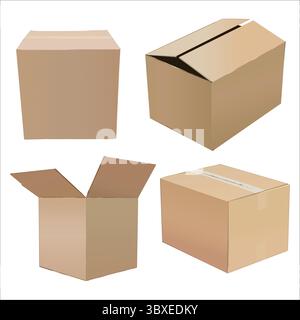 3D Three Square Paper Boxes with Caution Icons c Stock Vector