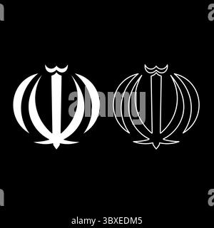 Iran national emblem set icon white color vector illustration image simple solid fill outline contour line thin flat style Stock Vector