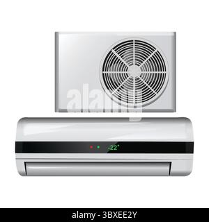 Air conditioning, electronic appliance to clean, freshen and circulate air white color indoor and outdoor units. 3D icons on a white background Stock Vector