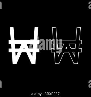 South Korean won currency symbol sign set icon white color vector illustration image simple solid fill outline contour line thin flat style Stock Vector