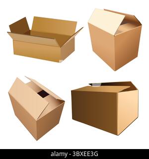 3D Three Square Paper Boxes with Caution Icons d Stock Vector