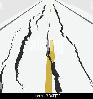 Asphalt Road Cracked and Broken from Earthquake. on white background vol 01 Stock Vector