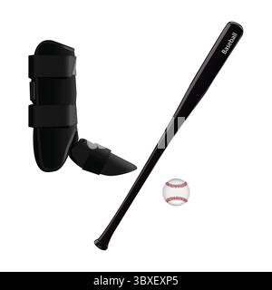 Baseball bat and safety pad Illustration on white background Stock Vector