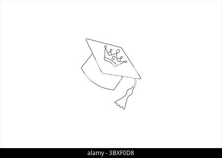 Graduation cap single line art design isolated outline illustration ...