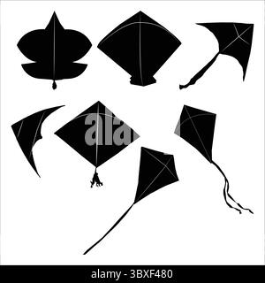 Black silhouette of flying kite Stock Vector