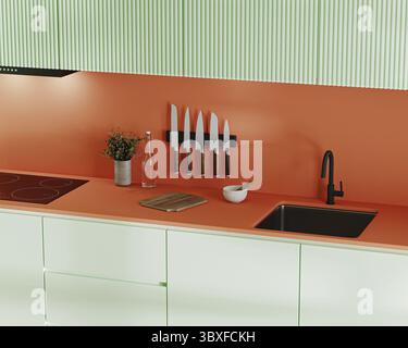 Modern kitchen interior, 3d rendering Stock Photo