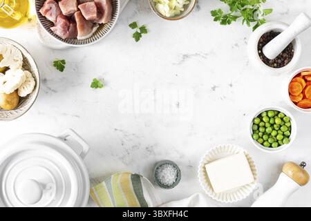 Food, Ingredients for soup with meatballs and vegetables. Food background. Copy space Stock Photo