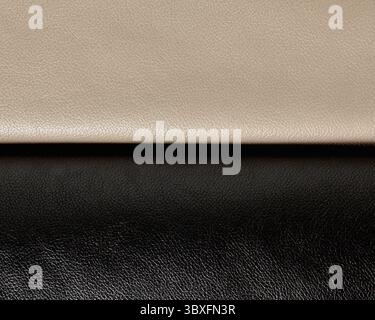 Close-up of beige and black leather, forming an elegant two-tone textured background ideal for design projects related to fashion, upholstery, or luxu Stock Photo