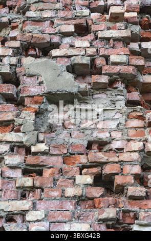 Bright red bricks wall flat background. Vertical photo Stock Photo