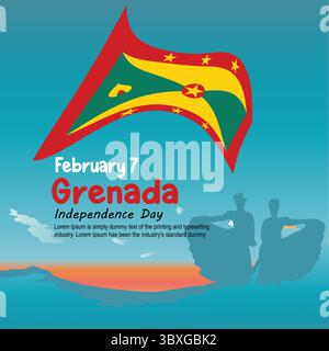 February 7, Grenada Independence Day Vector Illustration. Suitable for greeting card, poster and banner post Stock Vector