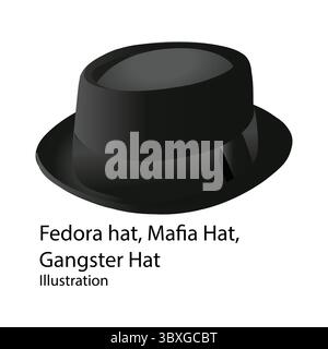 Fedora hat, Mafia Hat, Gangster Hat Illustration Hand Drawn on white background Vol 03 Stock Vector